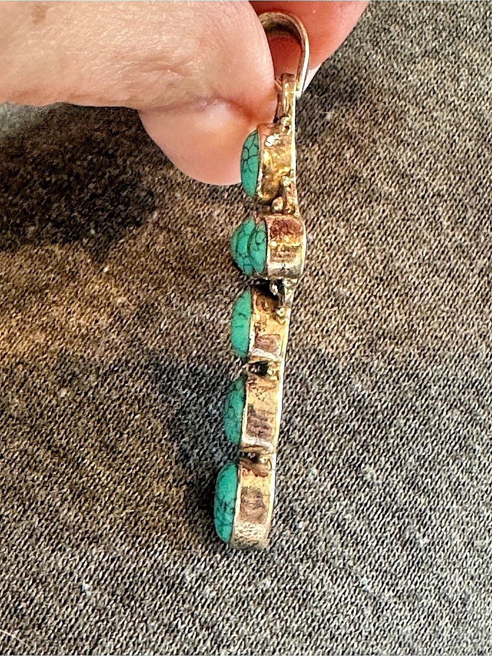 Turquoise Cross Pendant Necklace Sterling Silver - Picture 4 of 5
